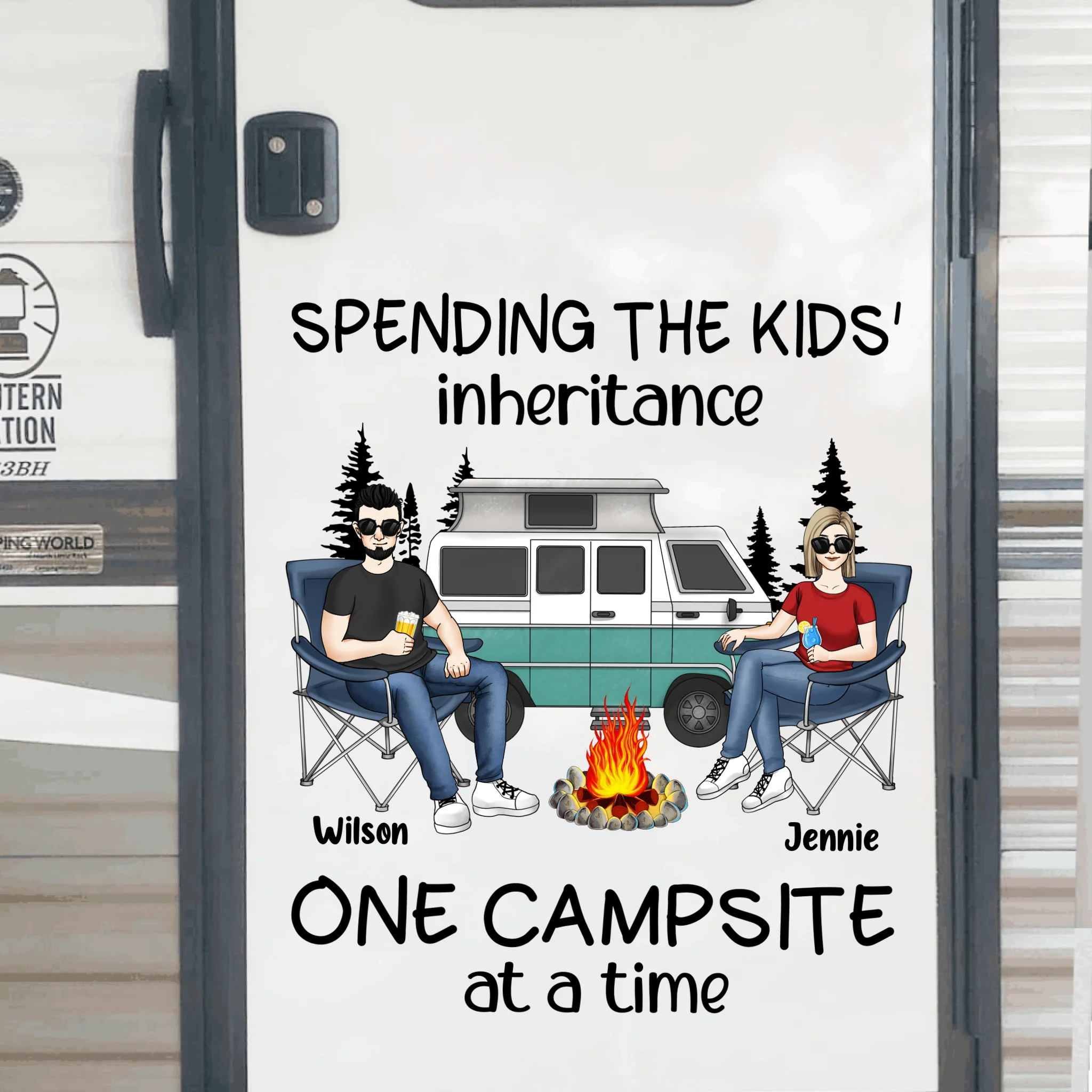 Spending The Kids' Inheritance One Campsite At A Time - Personalized Decal, Camping Decal Gift