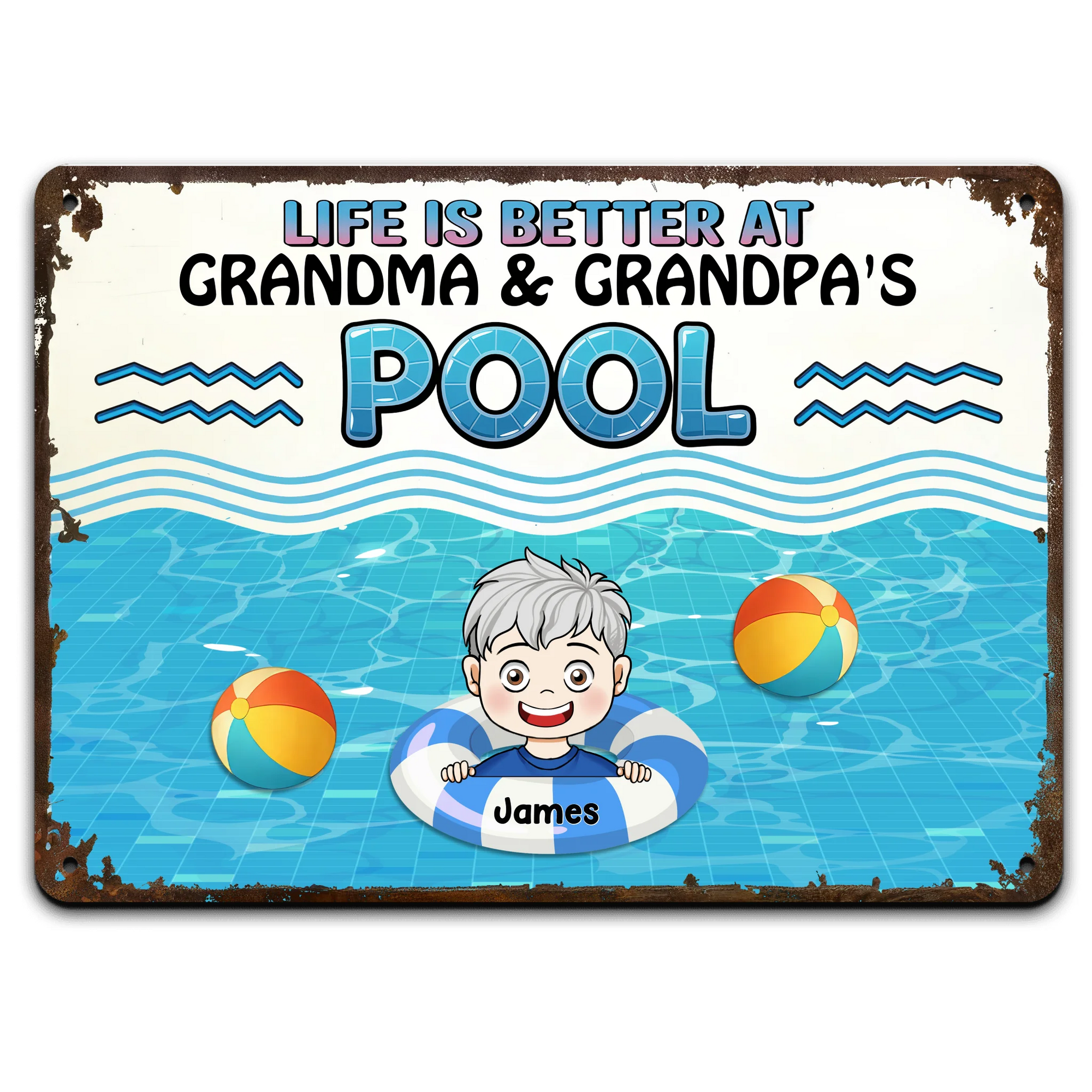 Life Is Better At Grandma & Grandpa's Pool - Personalized Metal Sign, Gift For Grandparents, Grandchildren Welcome Sign