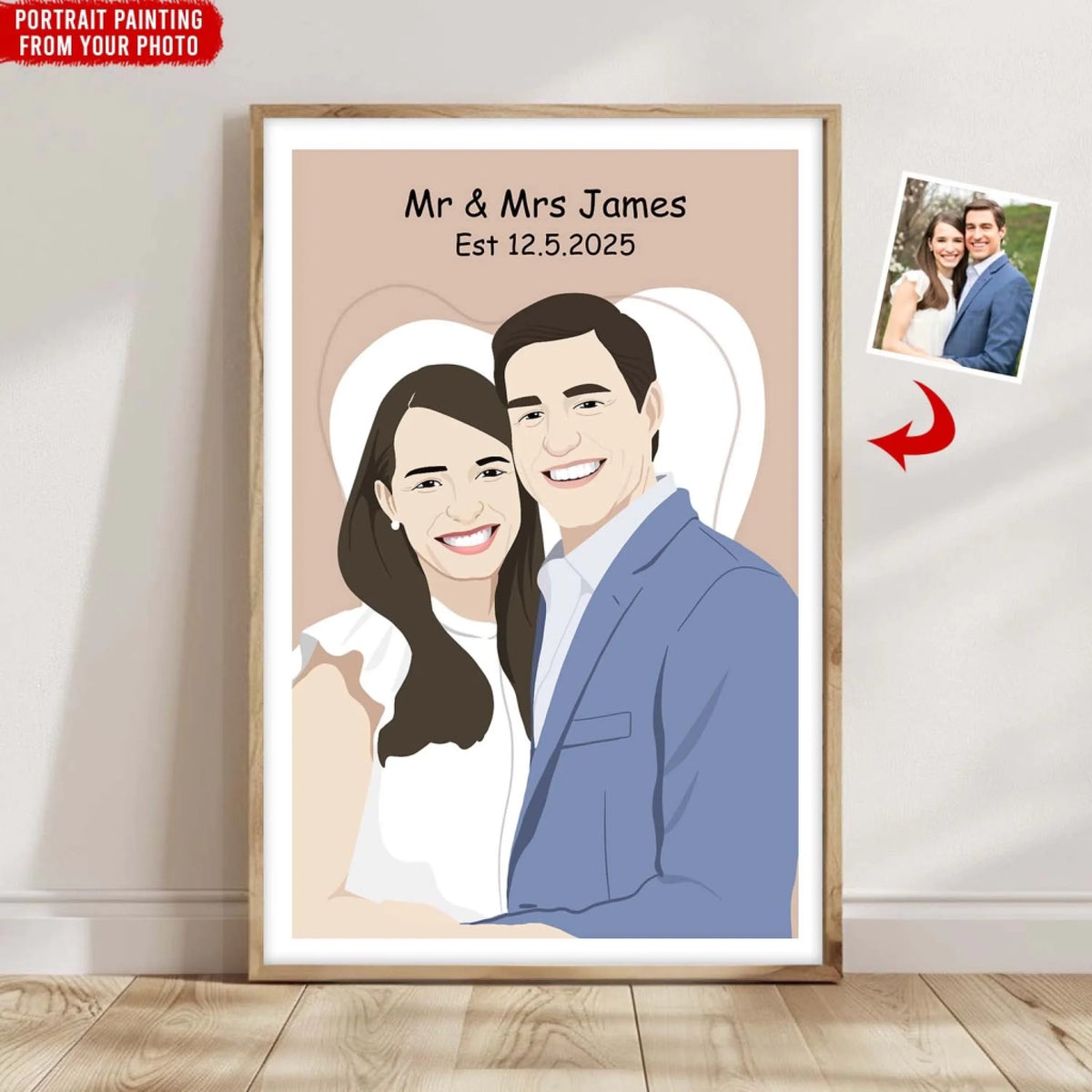 Couple/ Husband And Wife Portrait Painting From Your Photo - Personalized Poster, Love Gift