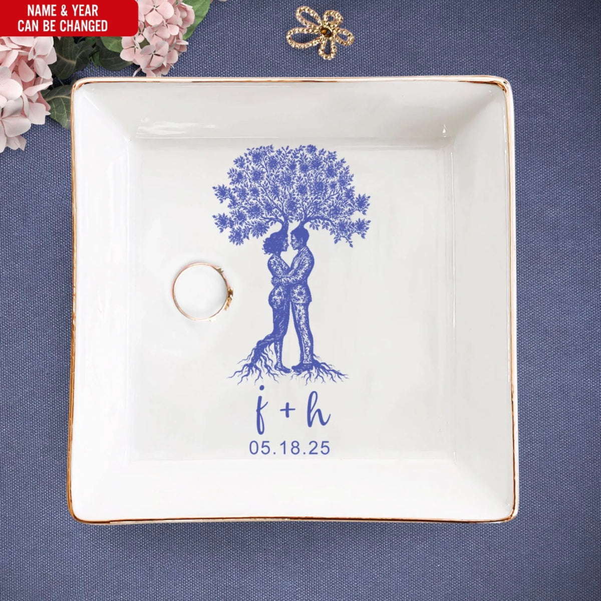 Engagement Wedding Toile De Jouy Couple - Personalized Jewelry Dish, Couple/ Husband And Wife Gift