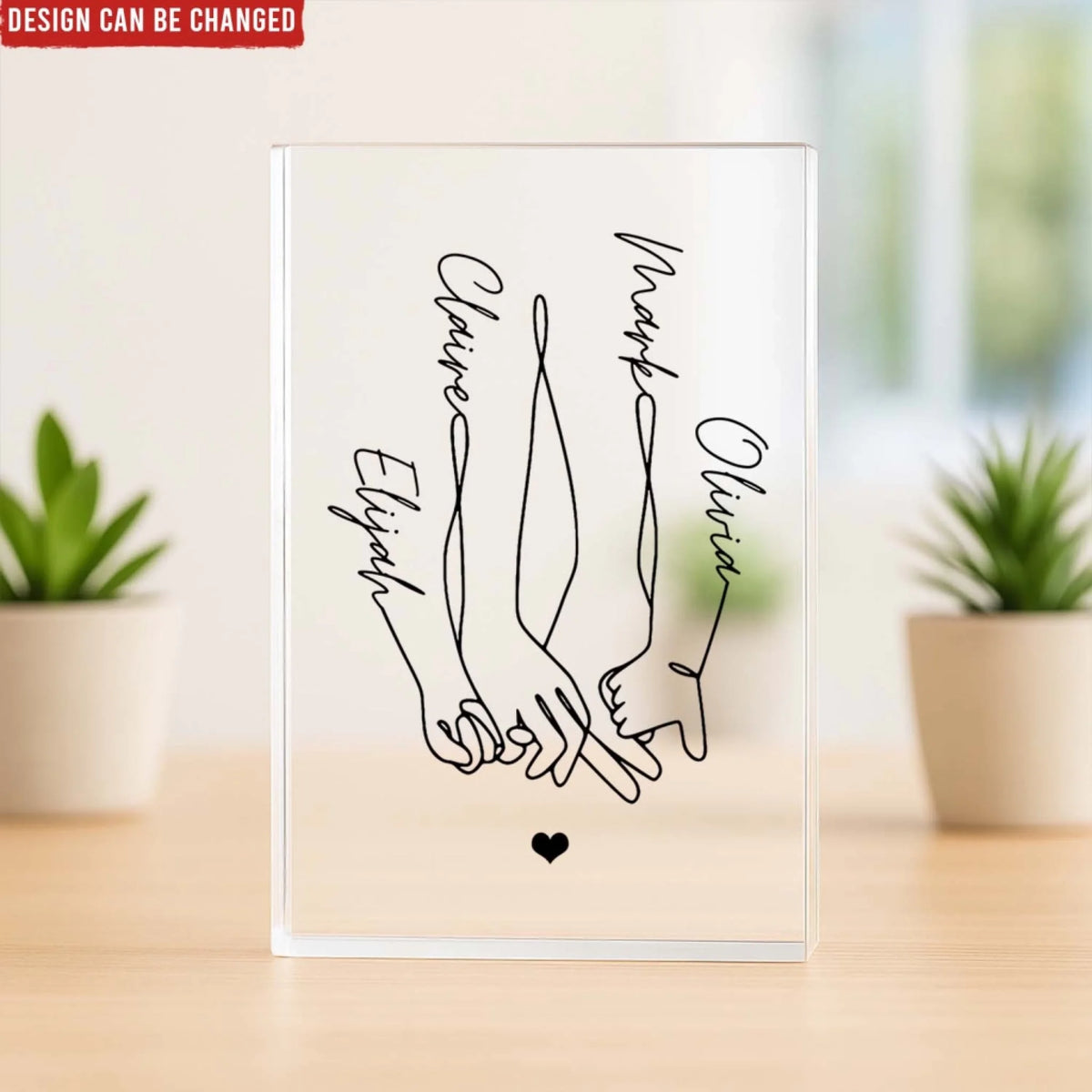 Family Holding Hands Line Art - Personalized Acrylic Plaque, Family Gift, Family Keepsake