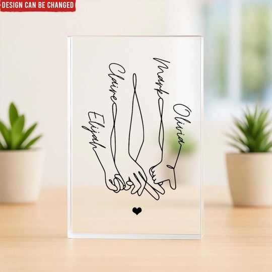 Family Holding Hands Line Art - Personalized Acrylic Plaque, Family Gift, Family Keepsake