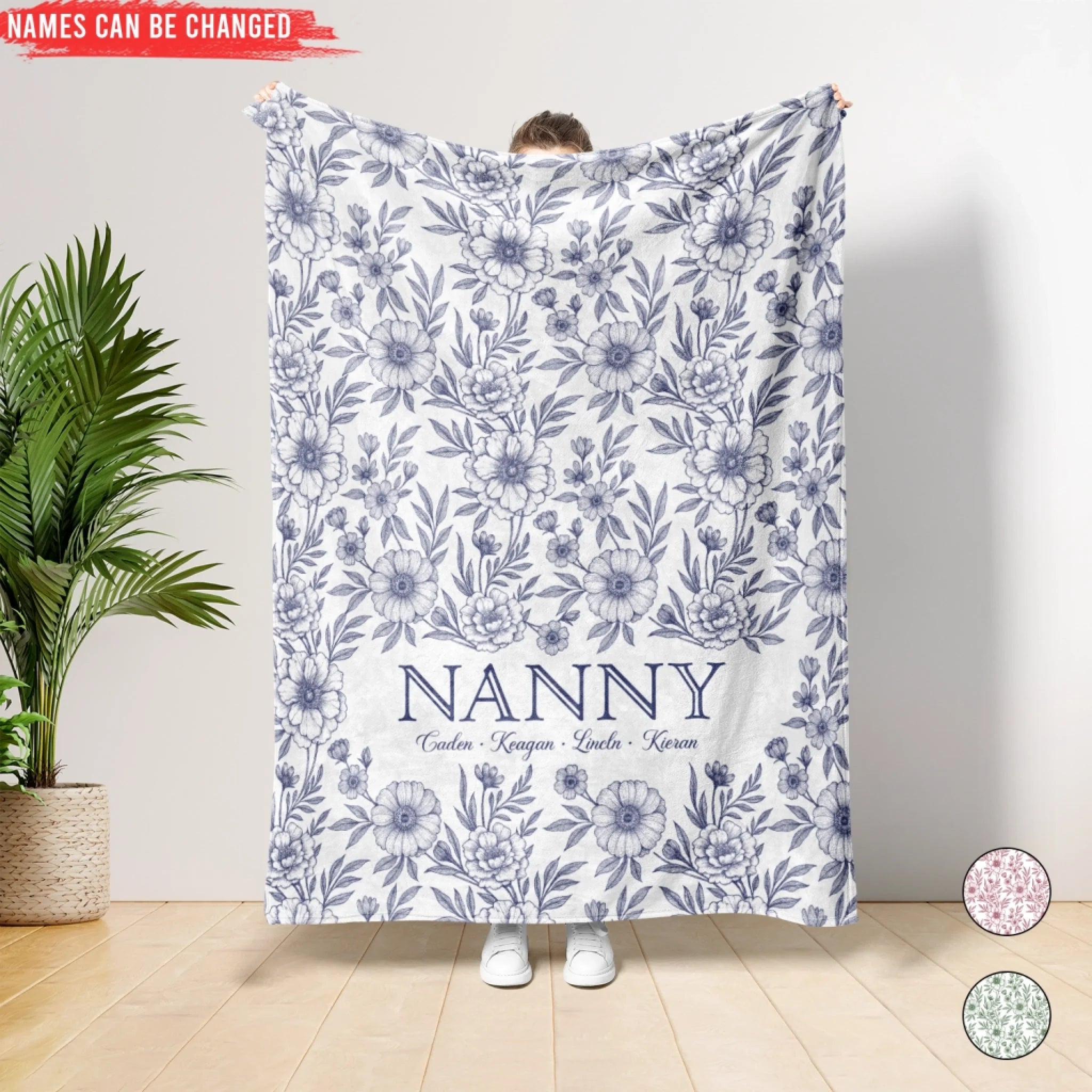 Grandma Mom Toile De Jouy Art - Personalized Blanket, Gift For Grandma, Family Gift