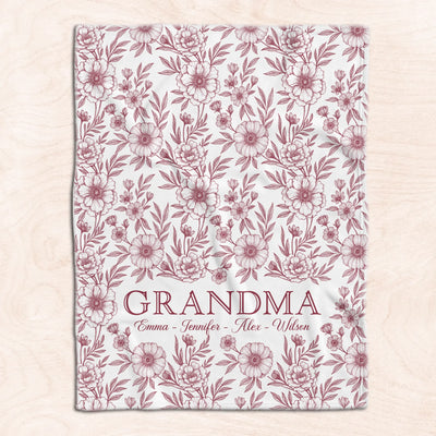 Grandma Mom Toile De Jouy Art - Personalized Blanket, Gift For Grandma, Family Gift