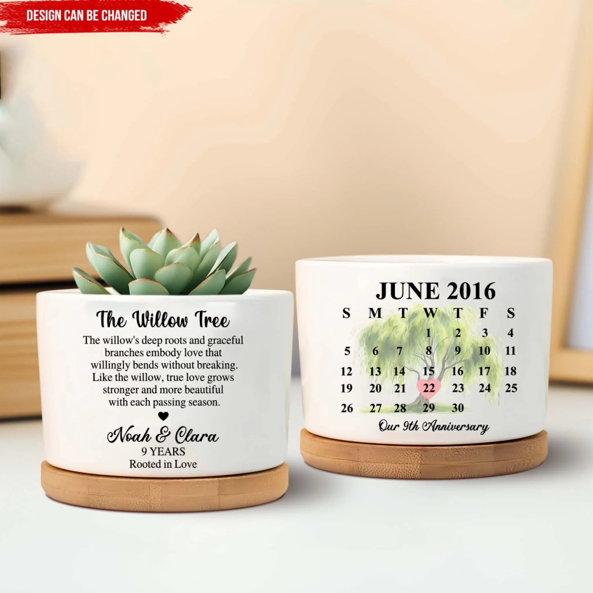9th Anniversary Willow Tree - Personalized Plant Pot, Couple Anniversary Gift