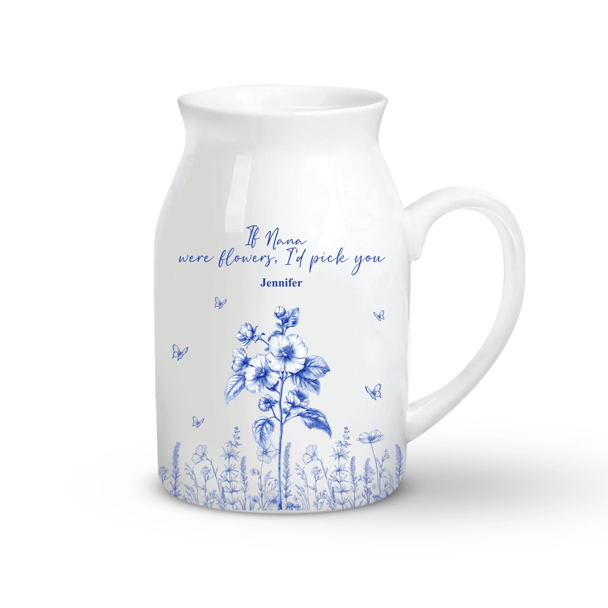 If Nanas Were Flowers, We’d Pick You - Personalized Flower Vase, Custom Kids Name And Birth Month Flower, Toile De Jouy Floral Gift for Grandma