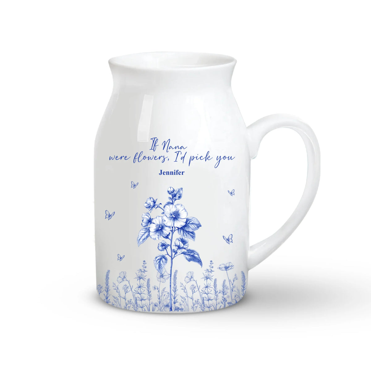If Nanas Were Flowers, We’d Pick You - Personalized Flower Vase, Custom Kids Name And Birth Month Flower, Toile De Jouy Floral Gift for Grandma