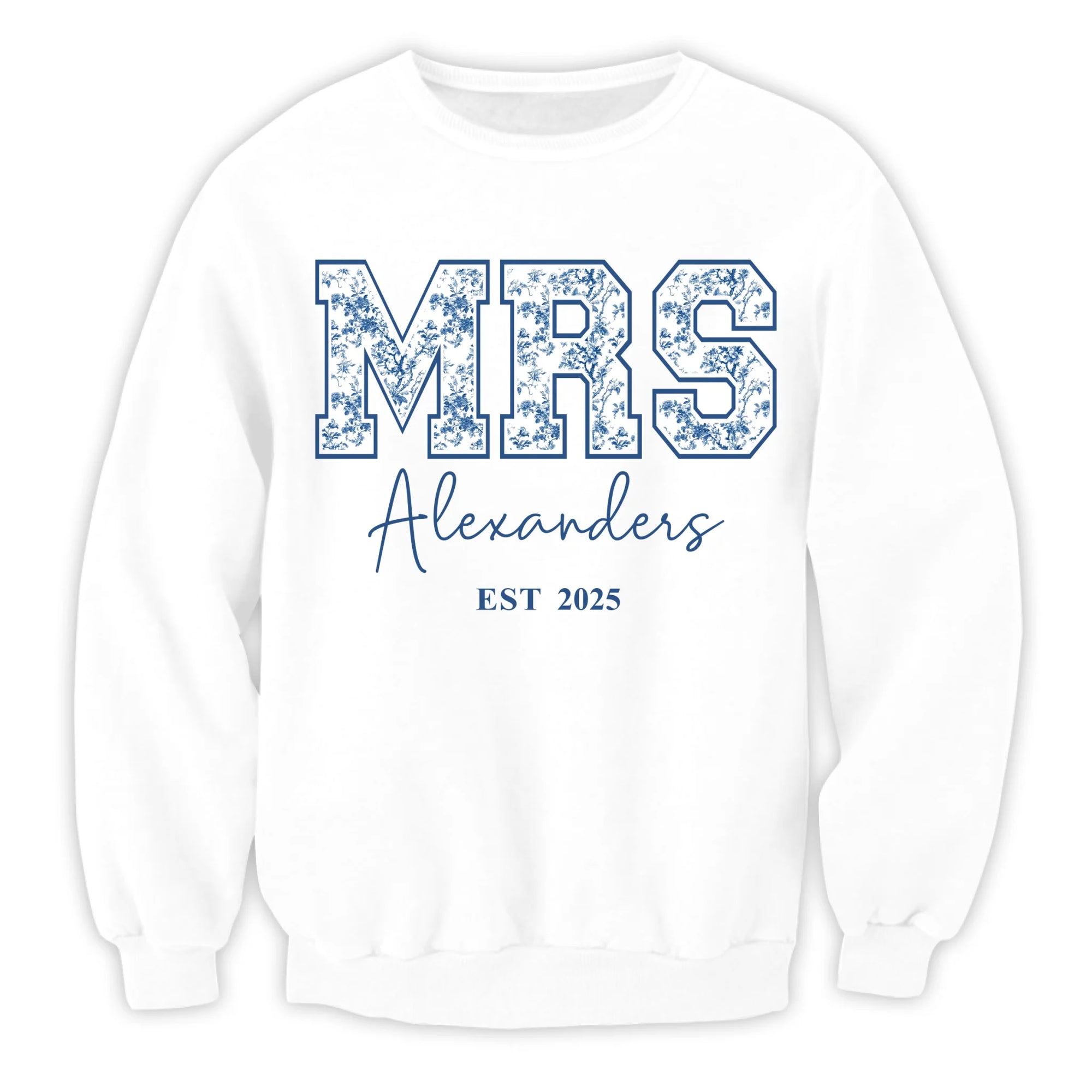 Future/Bride/Wifey/Mrs Blue Floral Toile De Jouy Version - Personalized T-Shirt, Gift For New Bride, Birthday Gift For Wife, Wedding Anniversary Gift