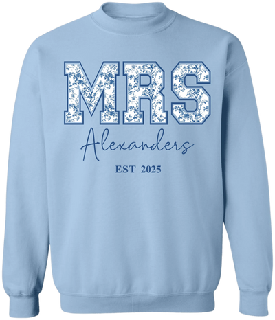 Future/Bride/Wifey/Mrs Blue Floral Toile De Jouy Version - Personalized T-Shirt, Gift For New Bride, Birthday Gift For Wife, Wedding Anniversary Gift
