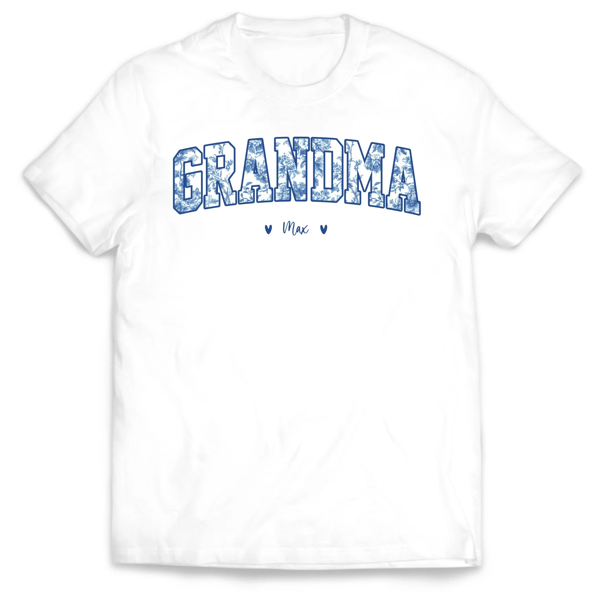 Grandma Blue Floral Toile De Jouy Version- Personalized T-Shirt, Gift For Grandma, Birthday Gift For Gigi/Nana/Mama/Mimi