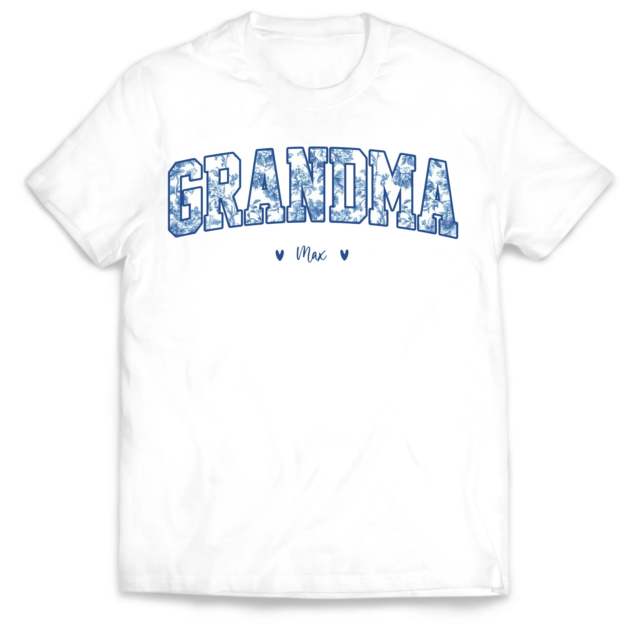 Grandma Blue Floral Toile De Jouy Version- Personalized T-Shirt, Gift For Grandma, Birthday Gift For Gigi/Nana/Mama/Mimi