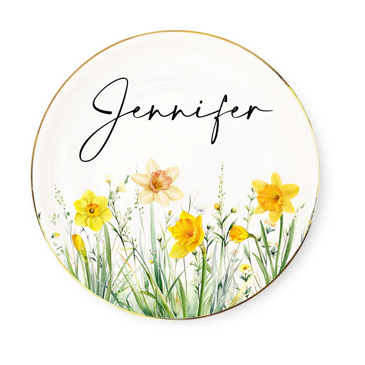 Birth Month Flower With Names - Personalized Jewelry Dish, Gift For Mom/ Grandma/Best Friend/Family
