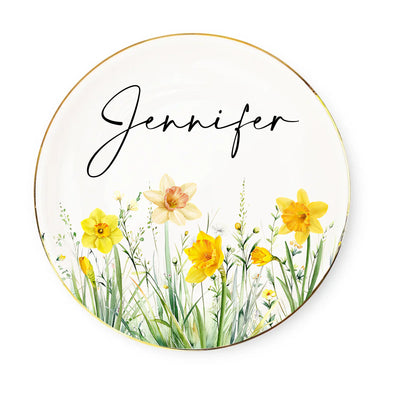 Birth Month Flower With Names - Personalized Jewelry Dish, Gift For Mom/ Grandma/Best Friend/Family