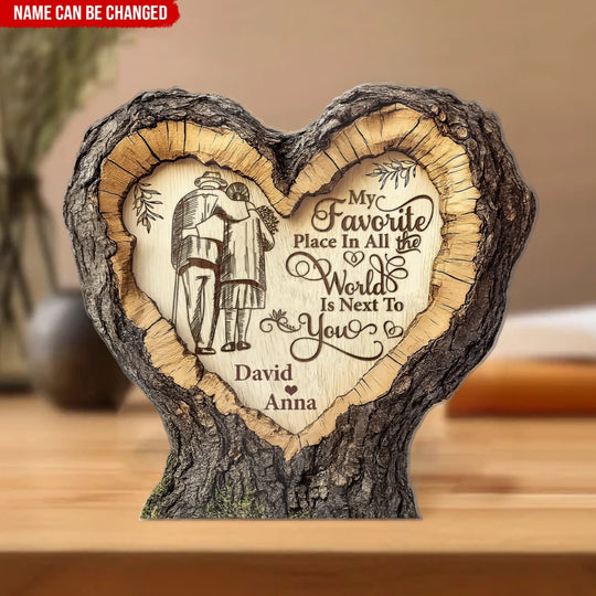 My Favorite Place In All The World Is Next To You - Personalized Acrylic Plaque, Line Art Portrait From Photo, Husband And Wife Love Gift