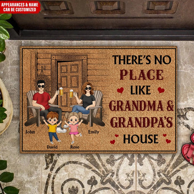 There's No Place Like Grandma & Grandpa's House - Personalized Doormat, Gift For Grandma/Grandpa, Family Gift