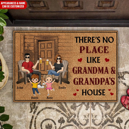 There's No Place Like Grandma & Grandpa's House - Personalized Doormat, Gift For Grandma/Grandpa, Family Gift