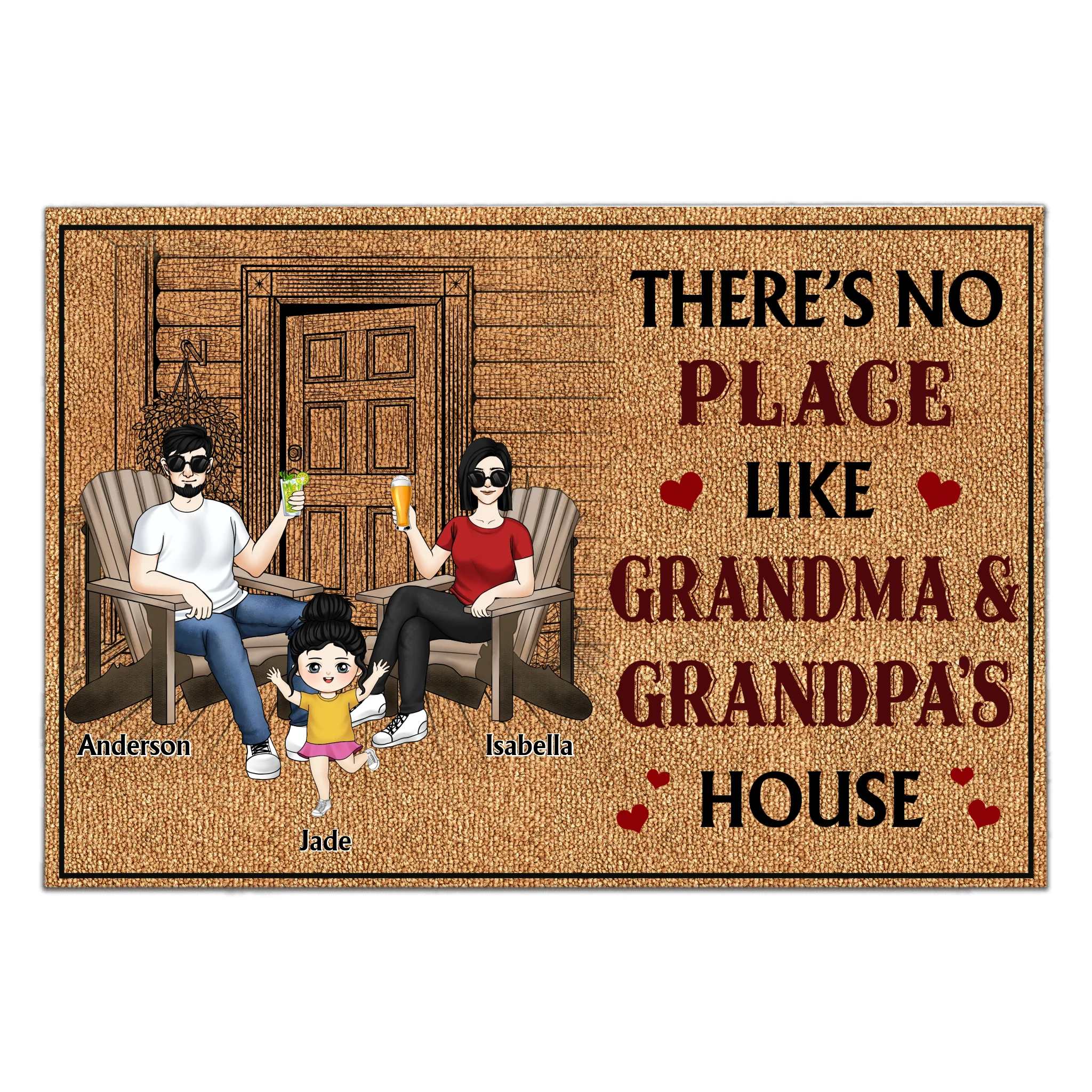 There's No Place Like Grandma & Grandpa's House - Personalized Doormat, Gift For Grandma/Grandpa, Family Gift