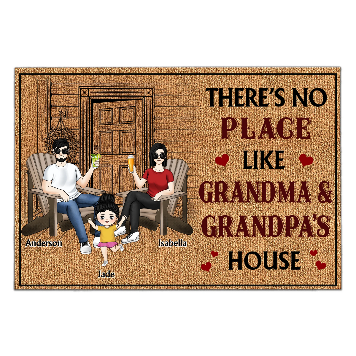There's No Place Like Grandma &amp; Grandpa's House - Personalized Doormat, Gift For Grandma/Grandpa, Family Gift