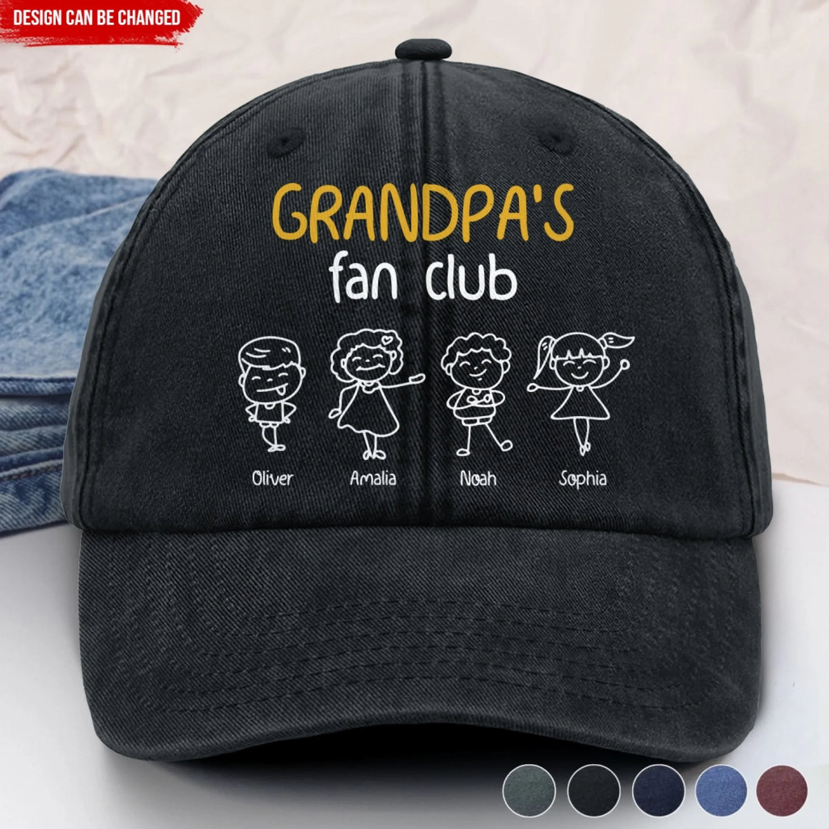 Grandpa's Fan Club - Personalized Vintage Washed Denim Baseball Cap, Gift For Grandpa Papa's Birthday Gift