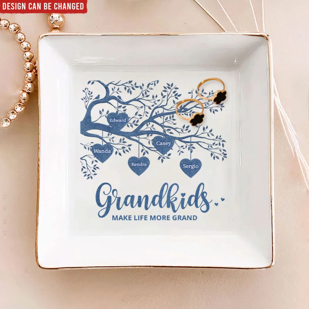 Blue Toile De Jouy Grandkids Make Life More Grand - Personalized Jewelry Dish, Gift For Grandma
