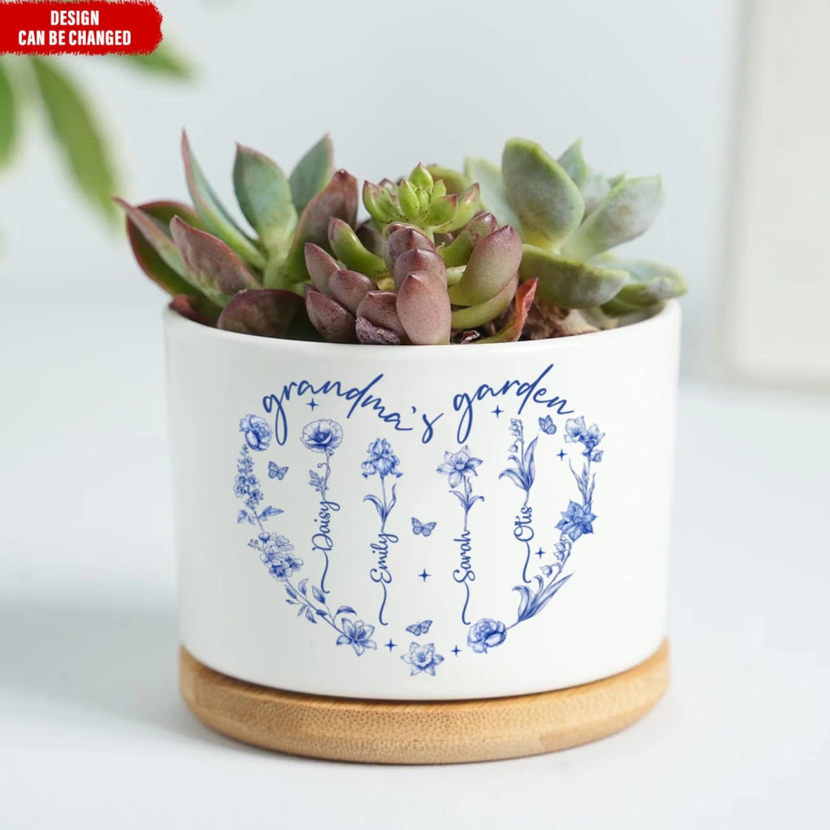 Grandma's Garden Birth Flower Toile De Jouy - Personalized Plant Pot, Custom Gift for Grandma, Grandma Vintage Gift