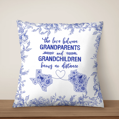 The Love Between Grandparents and Grandchildren Toile Floral Version - Personalized Pillow, Gift For Grandparents, State Map Heart Connection Gift