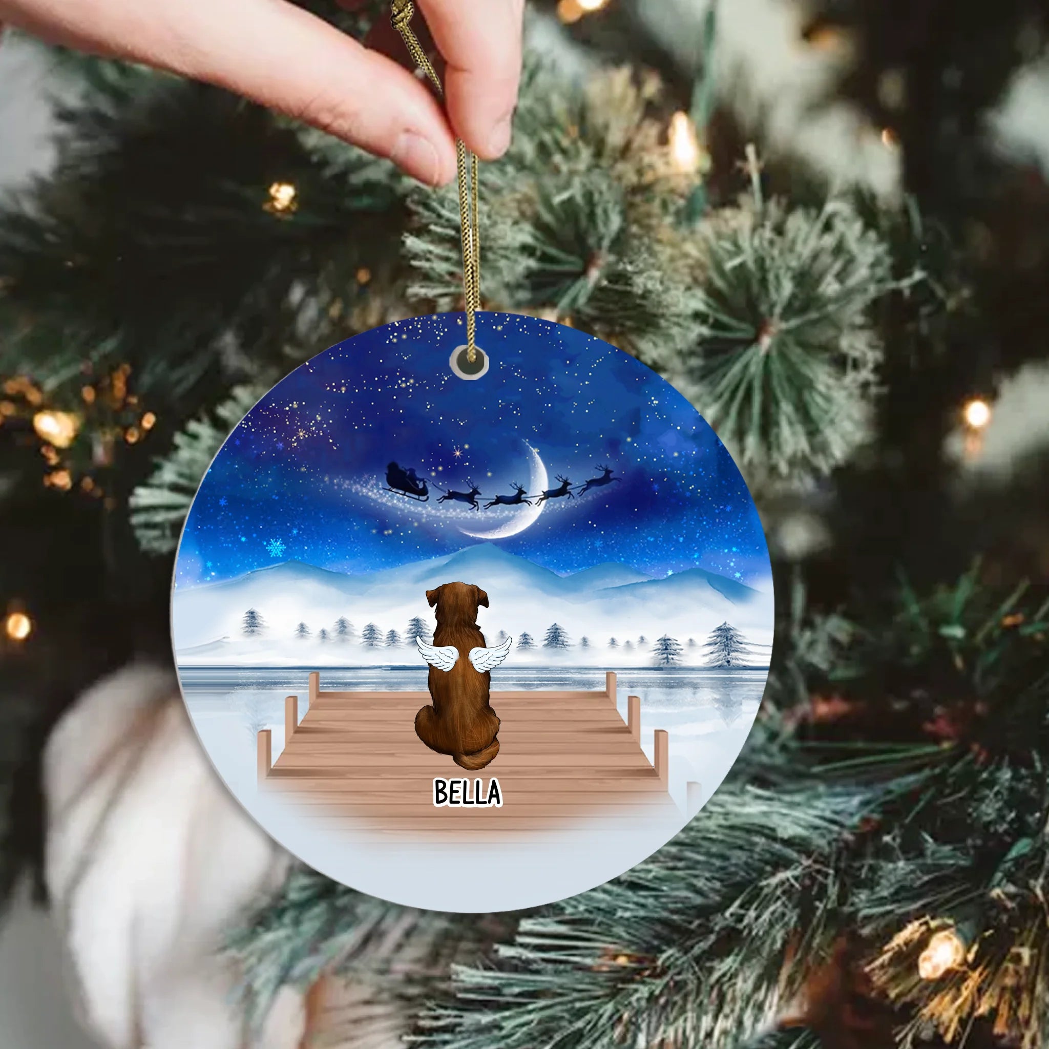Christmas Night Personalized Dog Memorial Ornament With Angel Wings Ornament