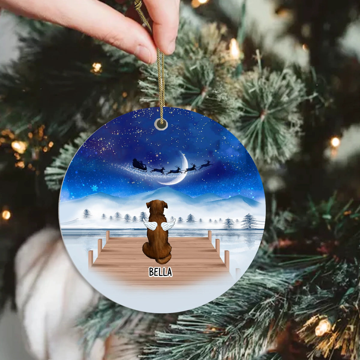 Christmas Night Personalized Dog Memorial Ornament With Angel Wings Ornament
