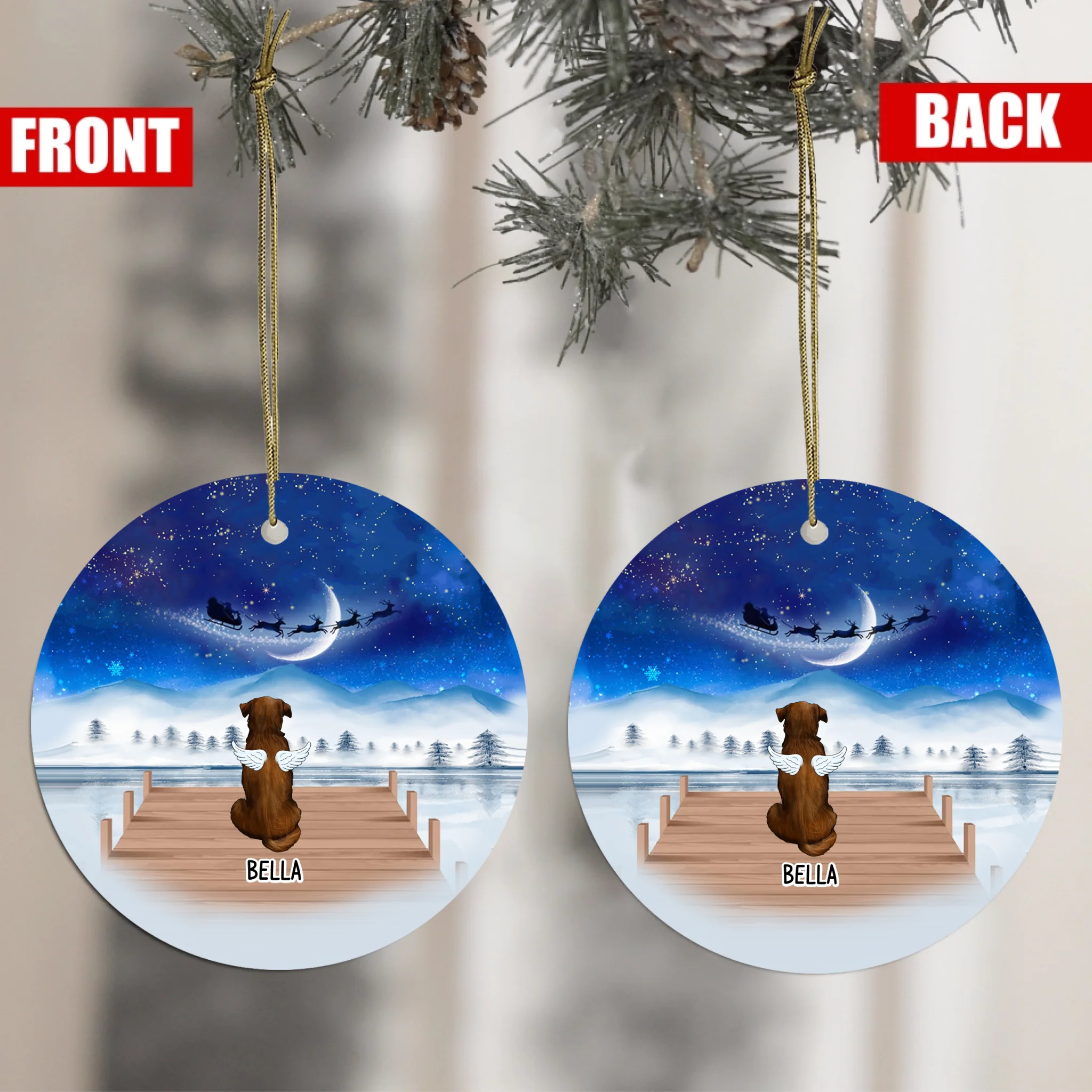 Christmas Night Personalized Dog Memorial Ornament With Angel Wings Ornament