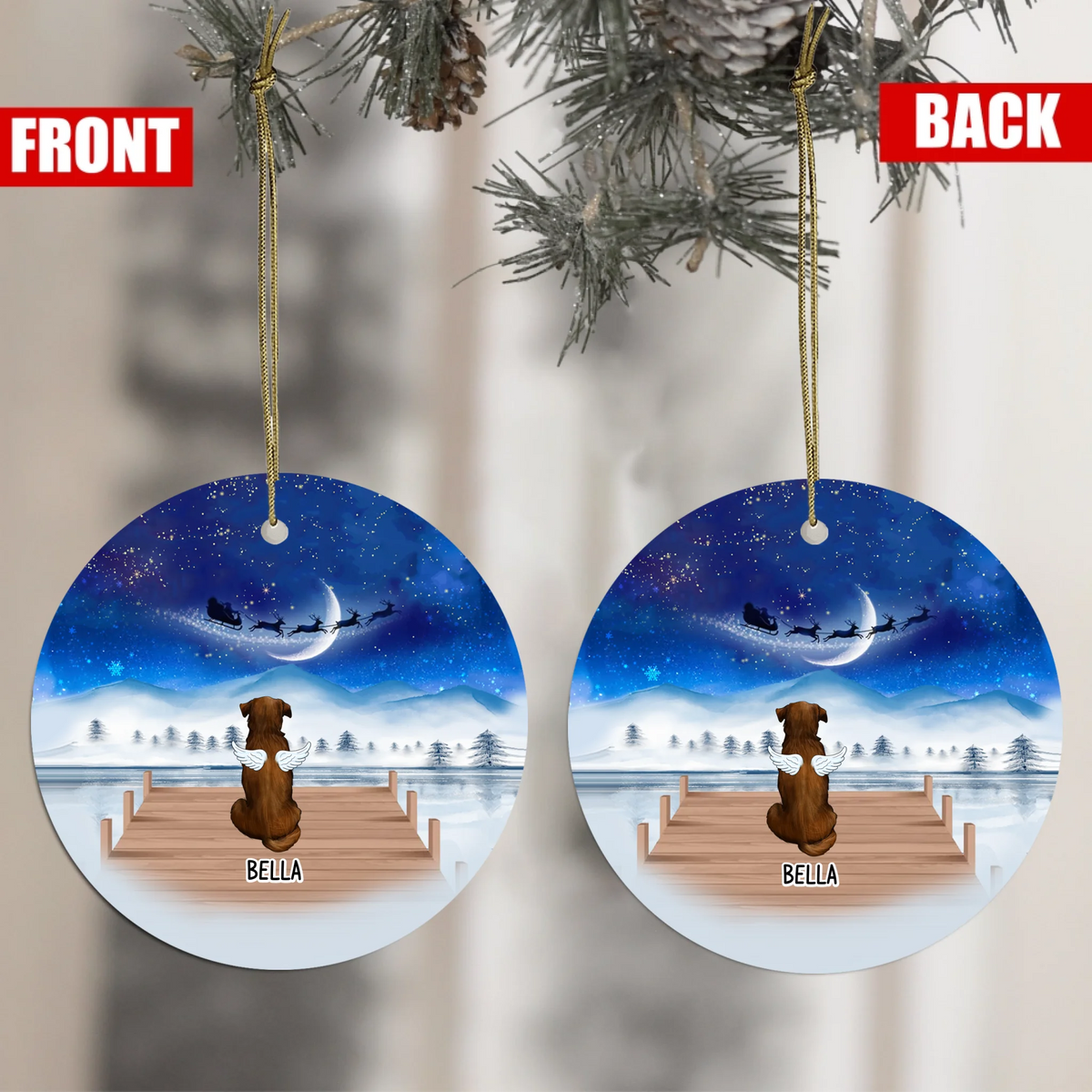 Christmas Night Personalized Dog Memorial Ornament With Angel Wings Ornament