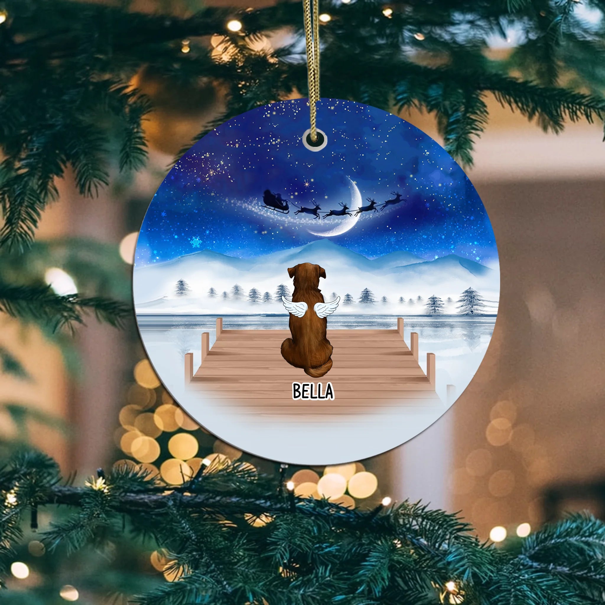 Christmas Night Personalized Dog Memorial Ornament With Angel Wings Ornament