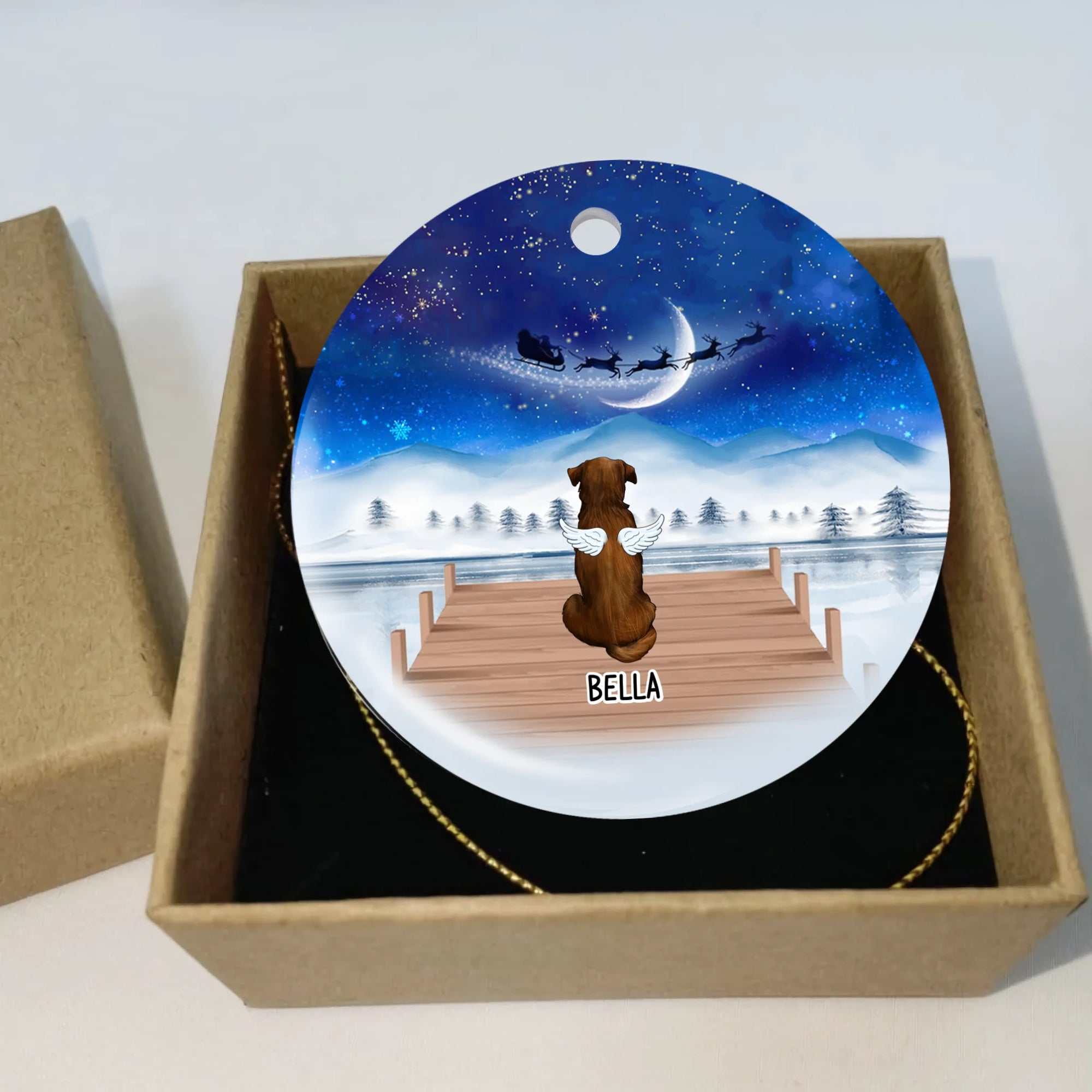Christmas Night Personalized Dog Memorial Ornament With Angel Wings Ornament