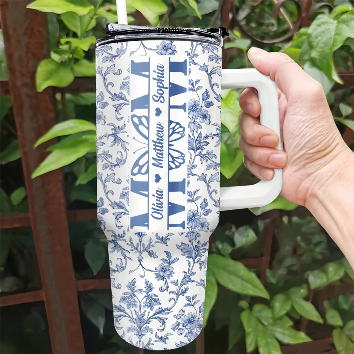 Grandma Vintage Blue Toile De Jouy - Personalized Tumbler 40oz, Custom Gift for Grandma/Mom, Grandma Gift