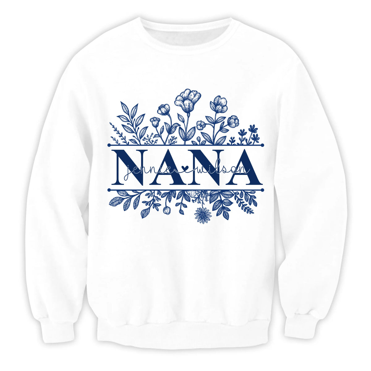 Wildflowers Grandma And Her Grandkids - Personalized T-Shirt, Gift For Grandma, Blue Toile De Jouy Wildflowers Gift