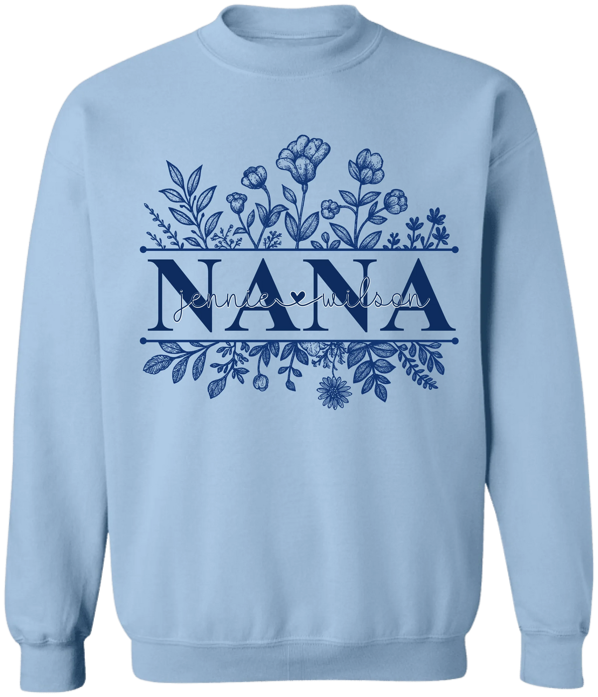 Wildflowers Grandma And Her Grandkids - Personalized T-Shirt, Gift For Grandma, Blue Toile De Jouy Wildflowers Gift