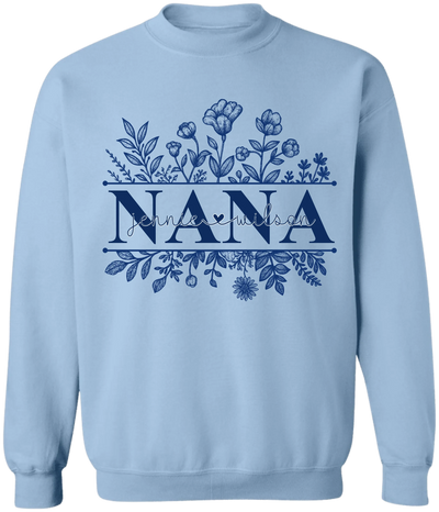 Wildflowers Grandma And Her Grandkids - Personalized T-Shirt, Gift For Grandma, Blue Toile De Jouy Wildflowers Gift