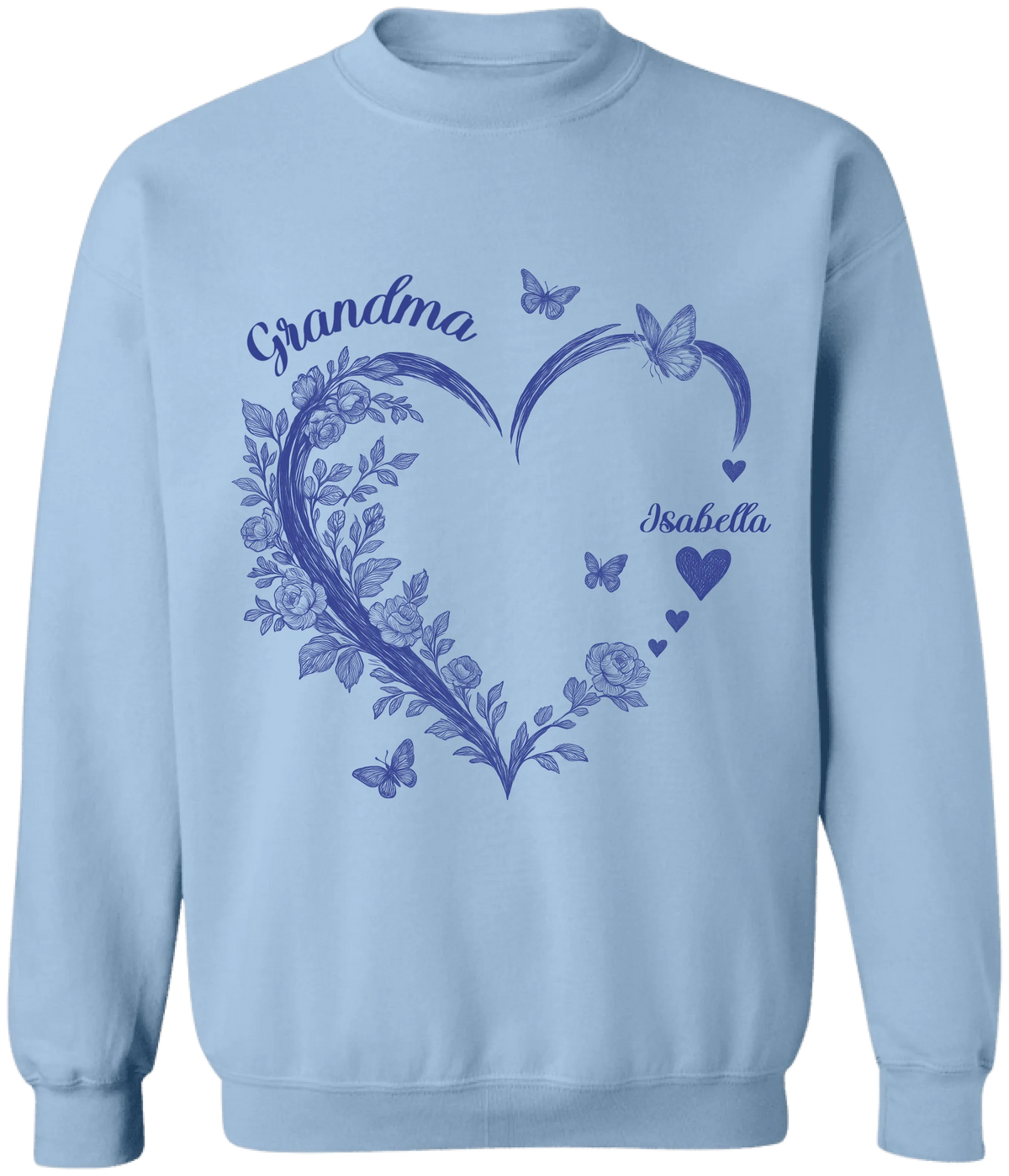 Grandma and Grandkids, Forever In Grandma's Heart - Personalized T-Shirt, Gift For Grandma, Blue Toile De Jouy Shirt