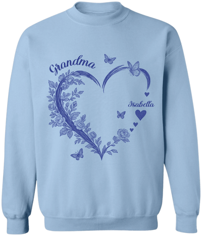 Grandma and Grandkids, Forever In Grandma's Heart - Personalized T-Shirt, Gift For Grandma, Blue Toile De Jouy Shirt