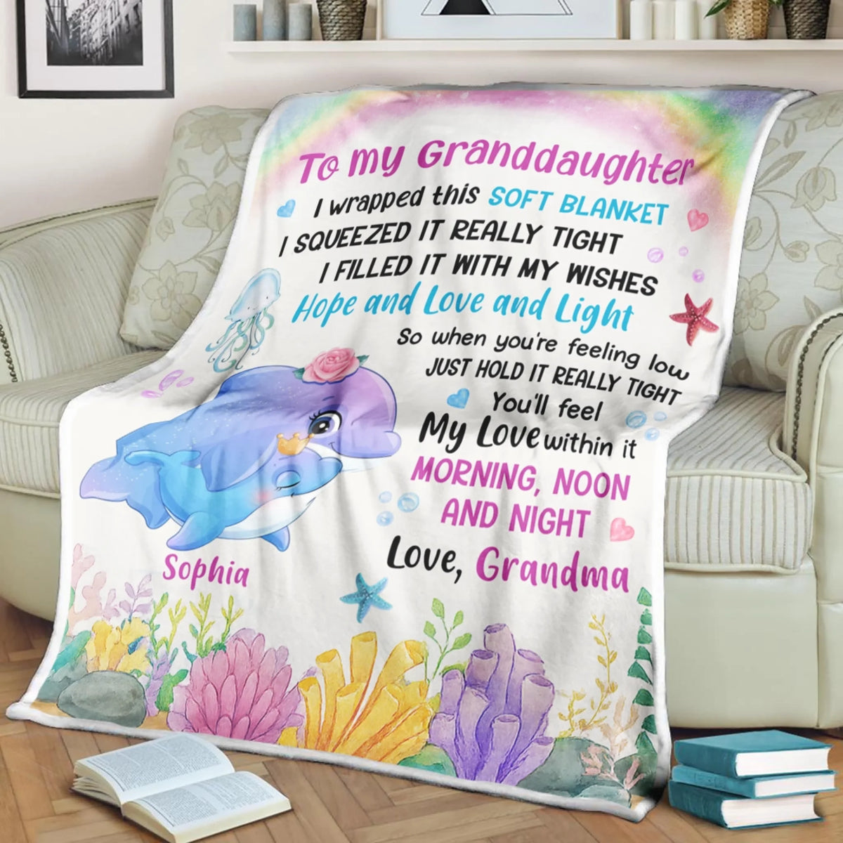 To My Granddaughter/Grandson Sea Animal Wrapped This Blanket - Personalized Blanket, Gift For Grandkids, Perfect Gift From Grandparent