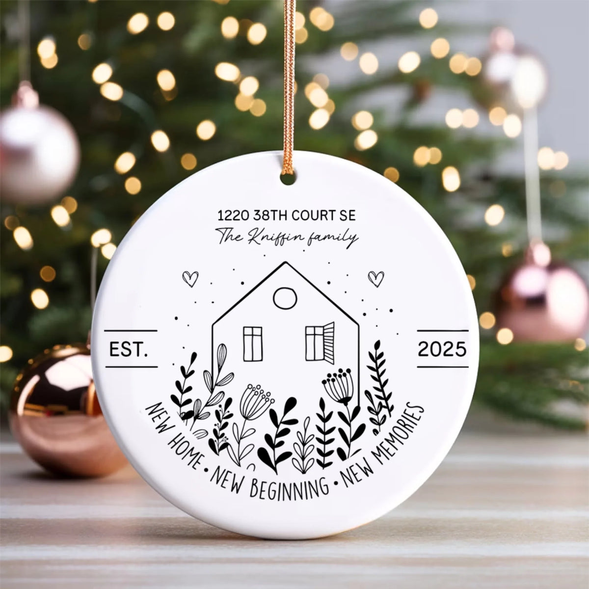 New Home, New Beginning, New Memories - Personalized Ceramic Ornament, Gift For Christmas