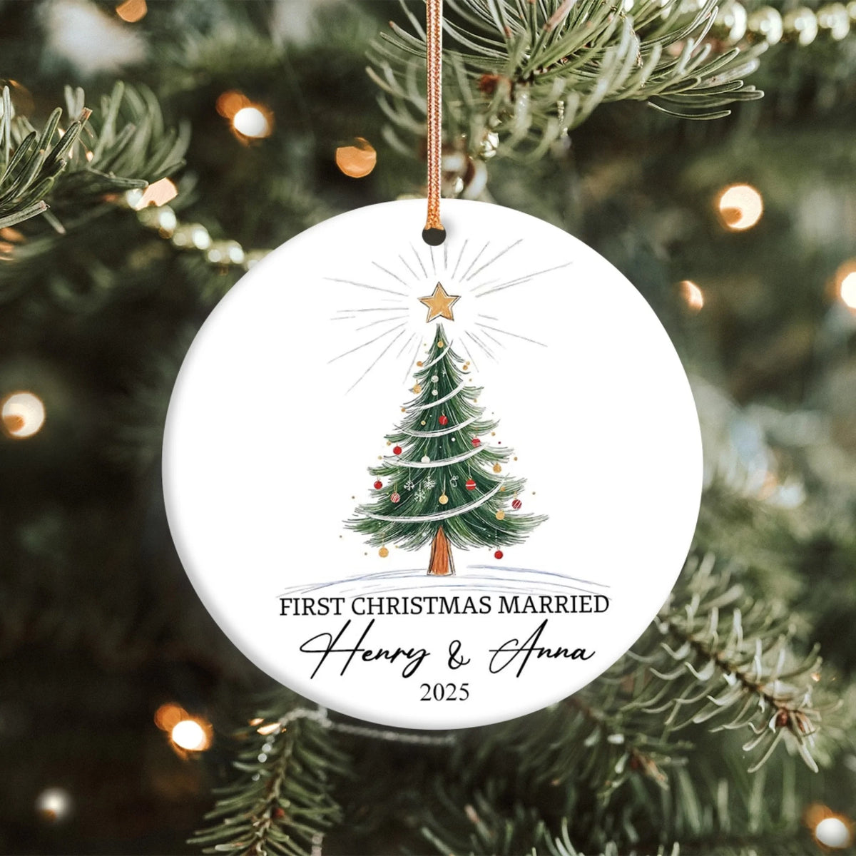 Husband And Wife 1st Christmas Married - Personalized Ceramic Ornament, Gift For New Married Couple