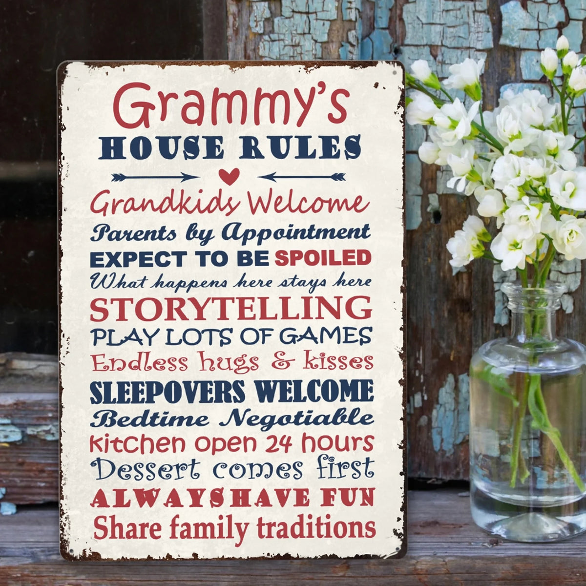 Grandma's Rules - Personalized Metal Sign, House Rules, Gift For Grandma, Nana, Mimi, Noni