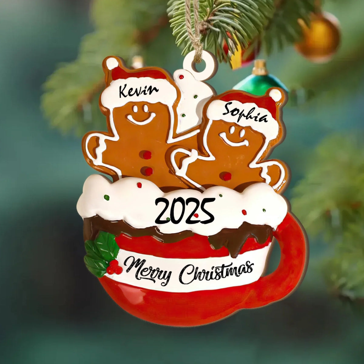 Gingerbread Christmas Family - Personalized Wooden Ornament, Family Gift, Home Decor