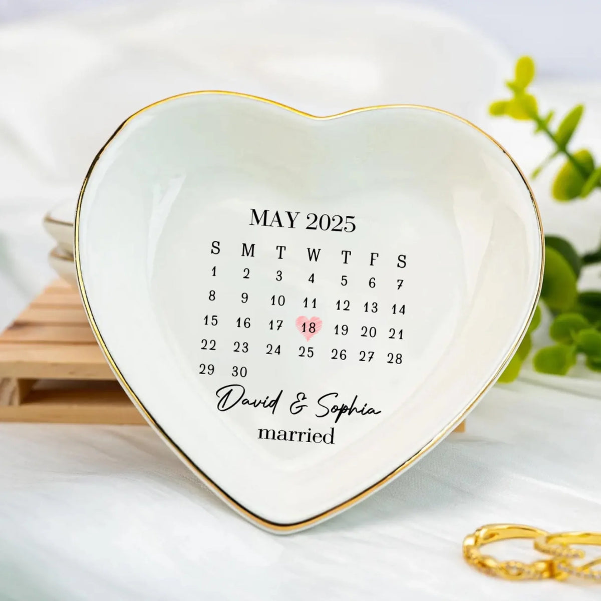 Wedding Calendar Date - Personalized Jewelry Dish, Gift For Couple