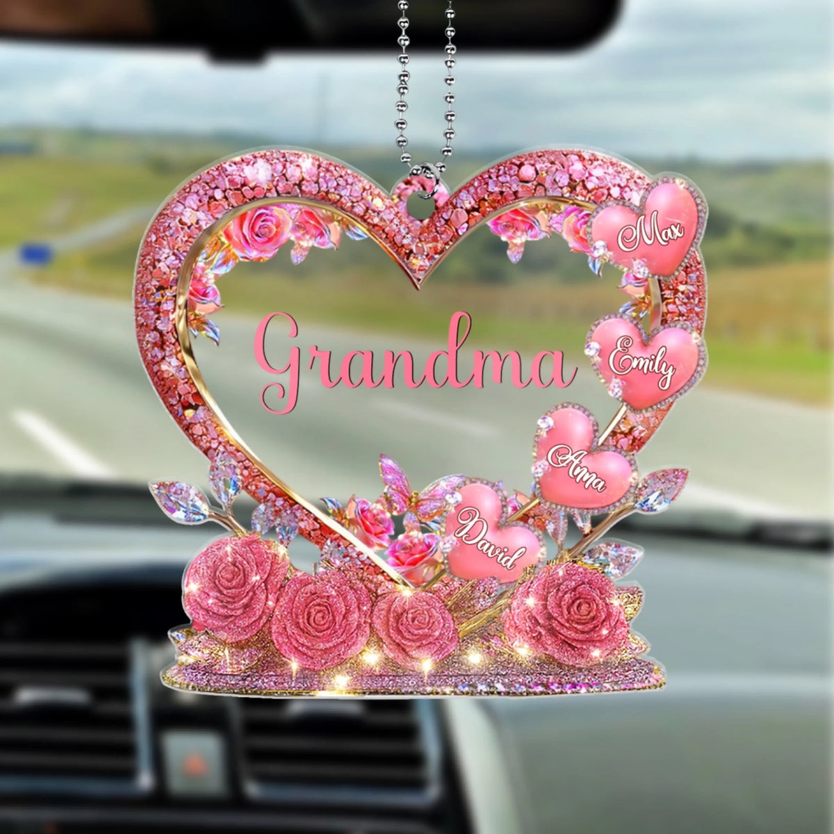 Grandma Sweet Heart - Personalized Acrylic Car Hanger, Gift For Grandma/ Mom