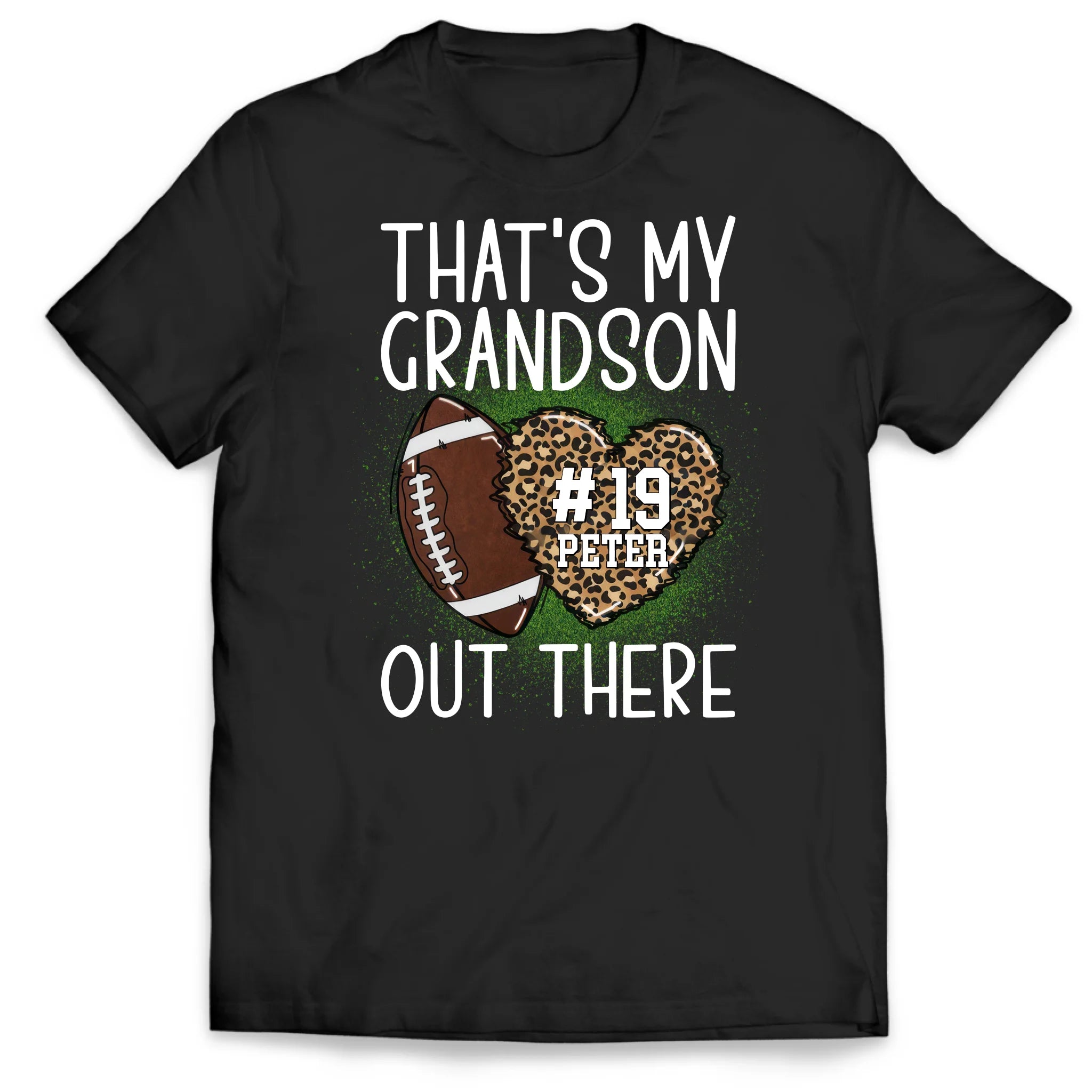 That's My Grandson Out There Leopard - Personalized T-Shirt, Gift For Football Grandpa/ Grandma/ Grandparents