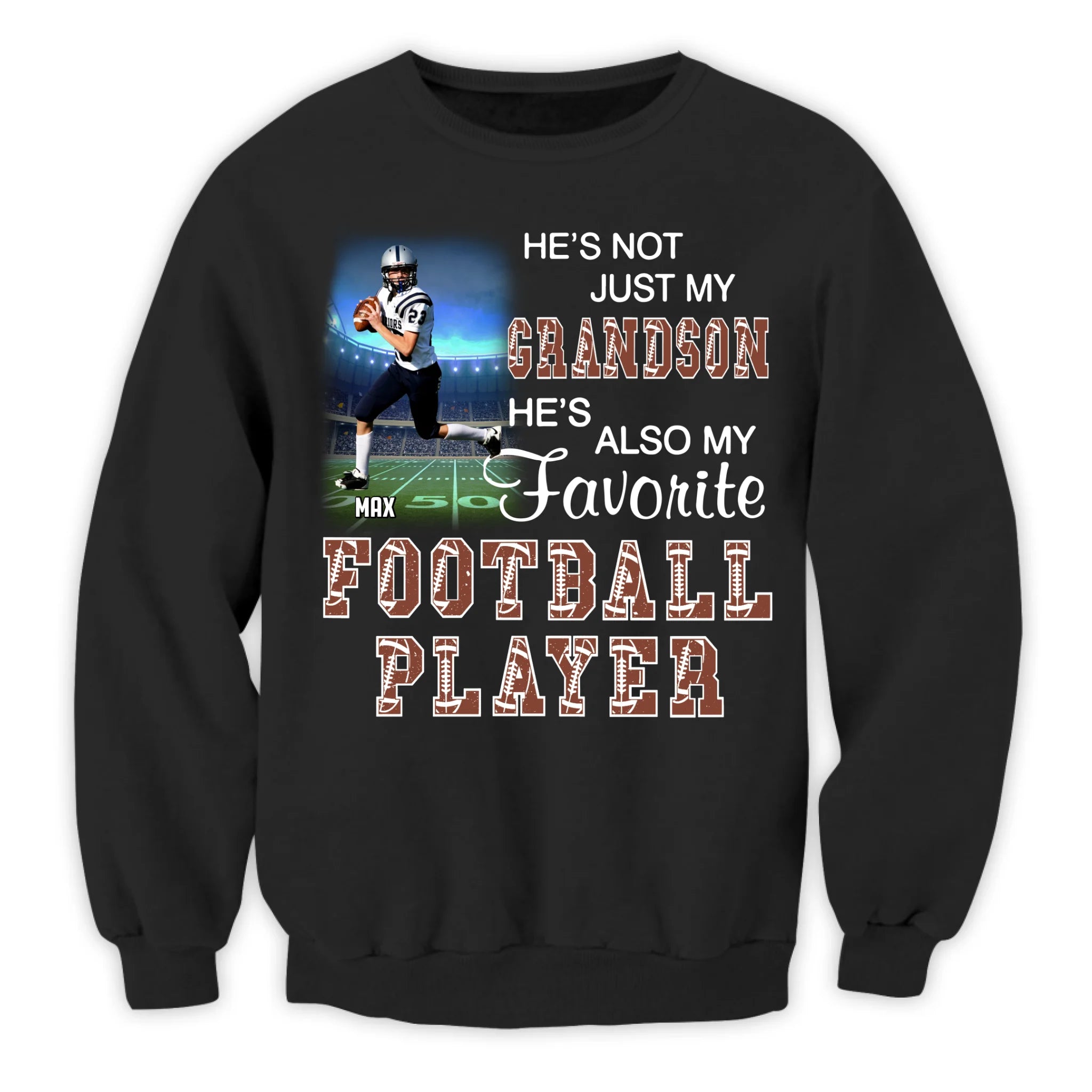 Grandson Football Fan, He's My Favorite Football Player - Personalized T-Shirt, Football Grandma/Grandpa Shirt