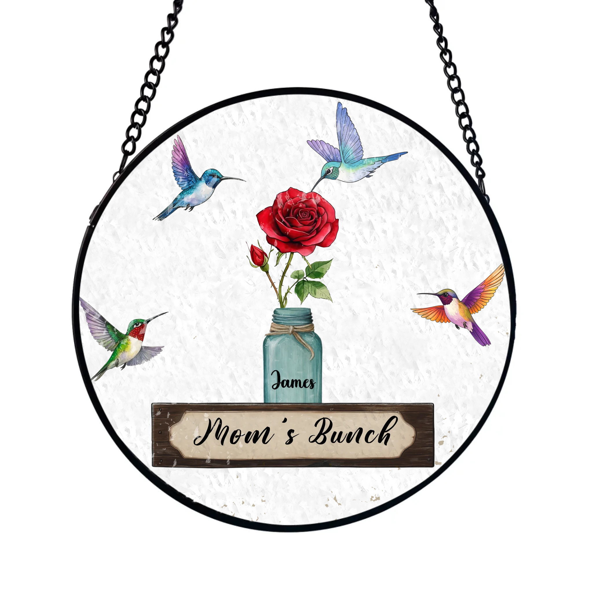 Mom’s Flower Bunch Suncatcher – Personalized Window Stained Glass, Custom Gift For Mother