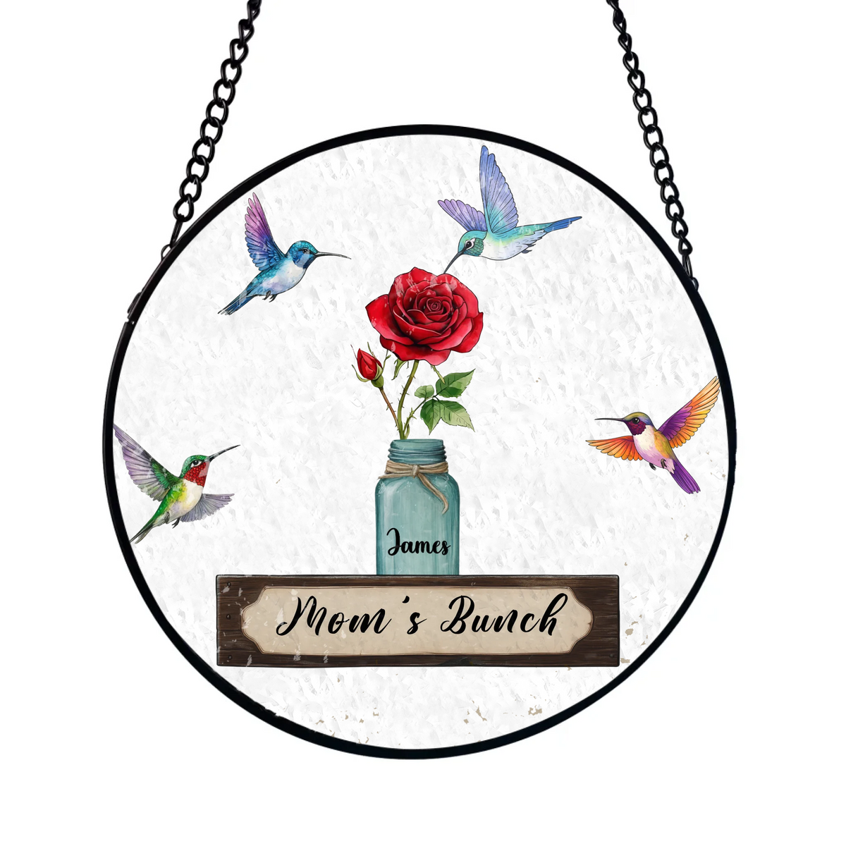 Mom’s Flower Bunch Suncatcher – Personalized Window Stained Glass, Custom Gift For Mother