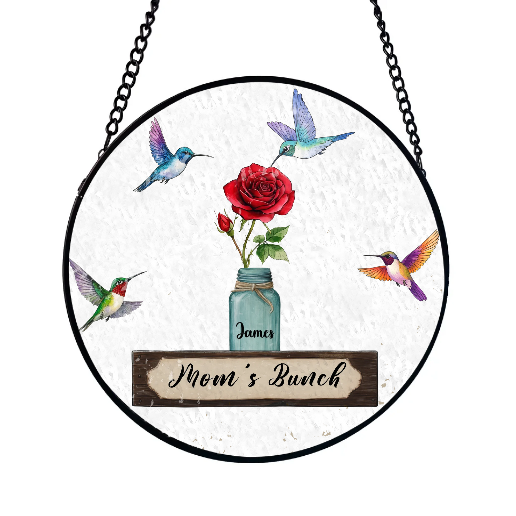 Mom’s Flower Bunch Suncatcher – Personalized Window Stained Glass, Custom Gift For Mother